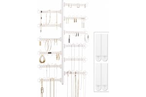 ALL HUNG UP AllHungUp 12-Tier Wall Jewelry Organizer Wall Mounted Jewelry Organizer Necklace Holder Wall Mount Hanging Necklace Organizer Jewelry Hanger Wall Mounted Earring Holder Display Earring Organizer White