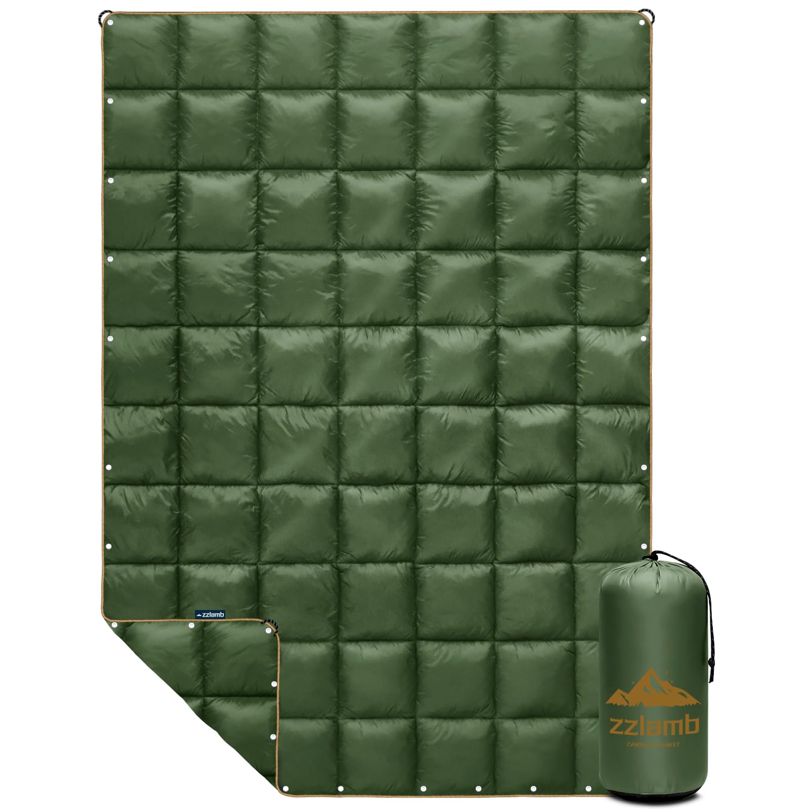 Photo 1 of zzlamb Camping Blanket, Lightweight Puffy Outdoor Travel Blanket Down Alternative, Portable&Windproof Warm Quilt for Cold Days Plane Car Picnic Hammock Beach Backpacking, Olive 52x75in
