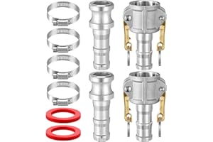 Innconee 2 Set Camlock Fittings Type C&E 1 Inch Aluminum Cam and Groove Hose Fitting Kit include 1" Female Coupling Cam Lock, 1" Male Adapter Camlock, Gasket, Hose Clamps for Industrial