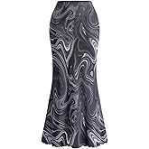 PRETTYGARDEN Women's Floral Print Mesh Long Skirt High Waisted Bodycon Fishtail Flowy Summer Maxi Skirts for Women Trendy