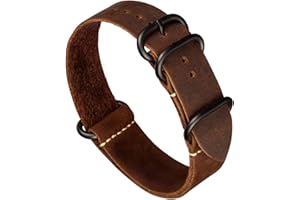 BENCHMARK BASICS Benchmark Leather Watch Band - Crazy Horse Oiled Leather One-Piece Military Watch Strap - Brushed Stainless-Steel Zulu Style Hardware - 18mm, 20mm, 22mm or 24mm Widths