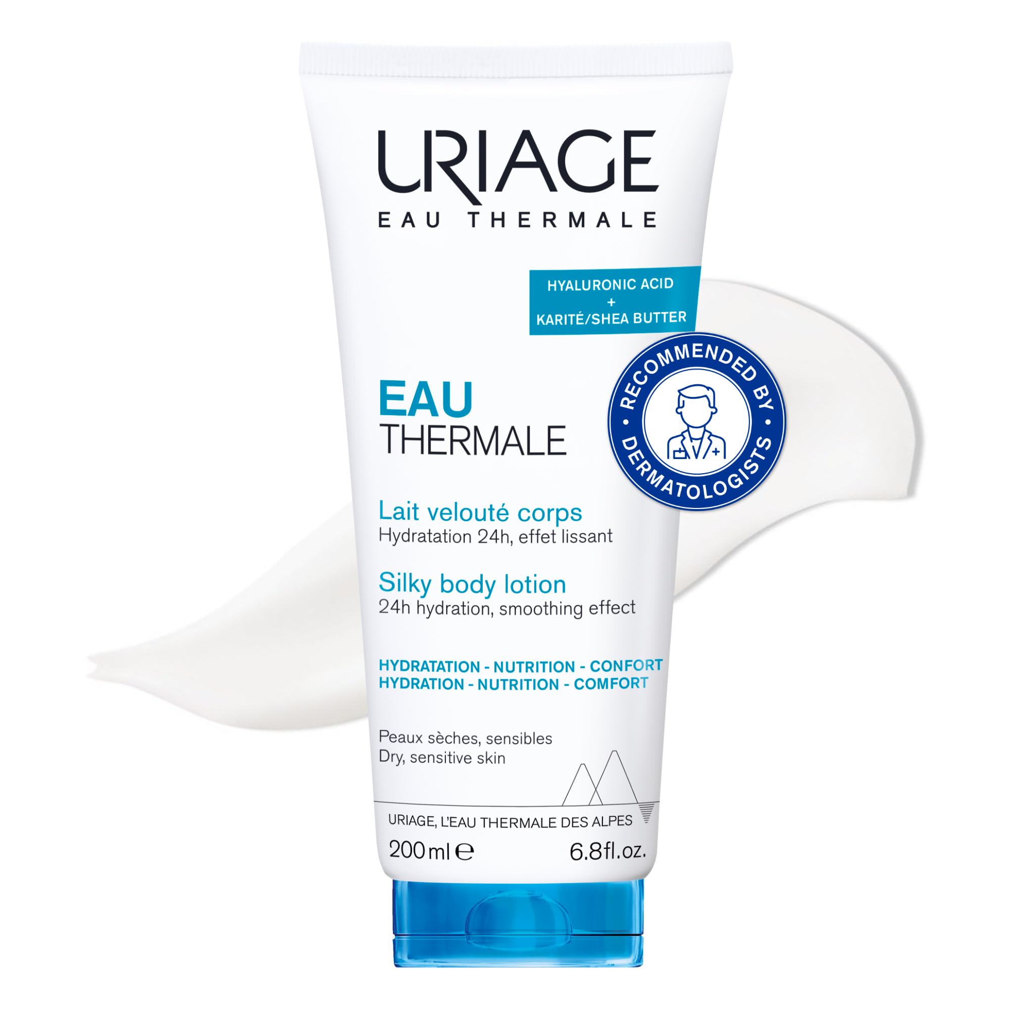 Uriage Eau Thermale Silky Moisturizing Body Lotion 200ml - With Shea Butter & Hyaluronic Acid - Intense 24h Hydration - Light Non - Greasy Texture & Lovely Floral Scent - Paraben-Free