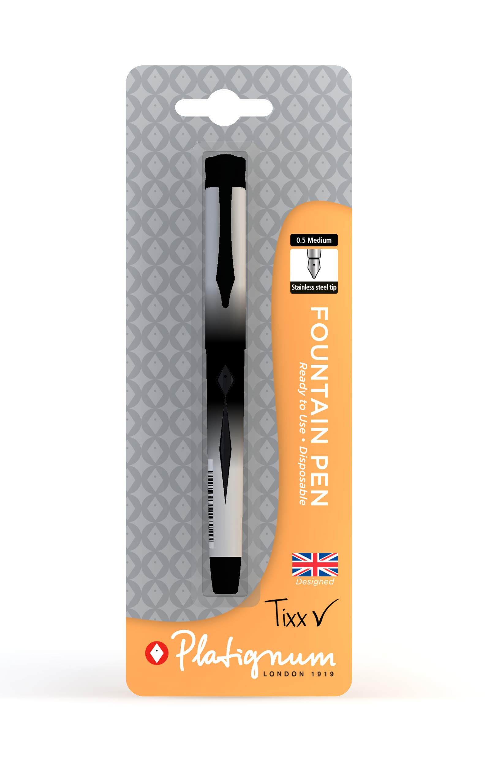 Platignum Tixx Black Fountain Pen [Pack of 1] 2000 Metre Writing Length [Ref: 50506]