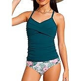 Idgreatim Teens Girls Swimsuits 2 Piece Bathing Suits 9-16T Ruched Design Tankini Swimwear Set with Padding