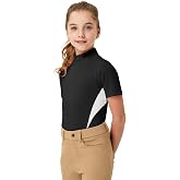 FitsT4 Sports Girls Short Sleeve Equestrian Shirt Quick Dry Horse Riding Shirts Half Zip Horseback Show Shirt