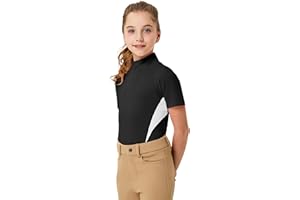 FitsT4 Sports Girls Short Sleeve Equestrian Shirt Quick Dry Horse Riding Shirts Half Zip Horseback Show Shirt