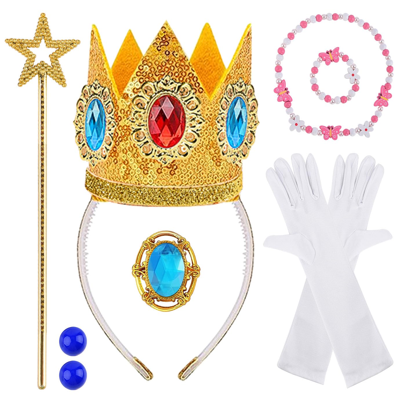 Photo 1 of ***MISSING HEAD PIECE**** Princess Peach Costume Accessories Crown Earrings Gloves Brooch Magic Wand Bracelet Necklace Princess Peach Crown Dress Up Set for Halloween Cosplay Birthday Party for Women Girls