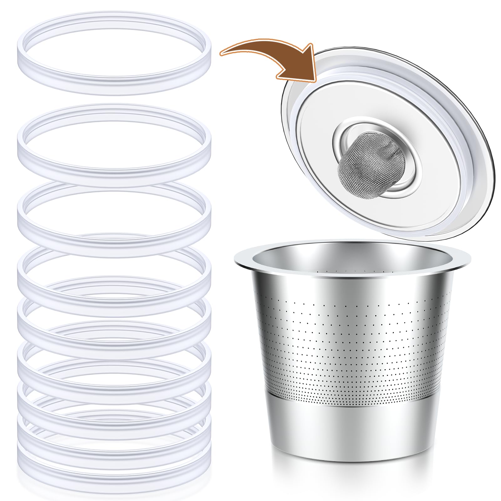 Photo 1 of CAPMESSO 20 Pack Rubber Gasket for Reusable K Cups Refillable Coffee Pod Stainless Steel Lids Silicone Seals -Tight Seal, Safe, Durable (Only 20pcs Rubber Gaskets)