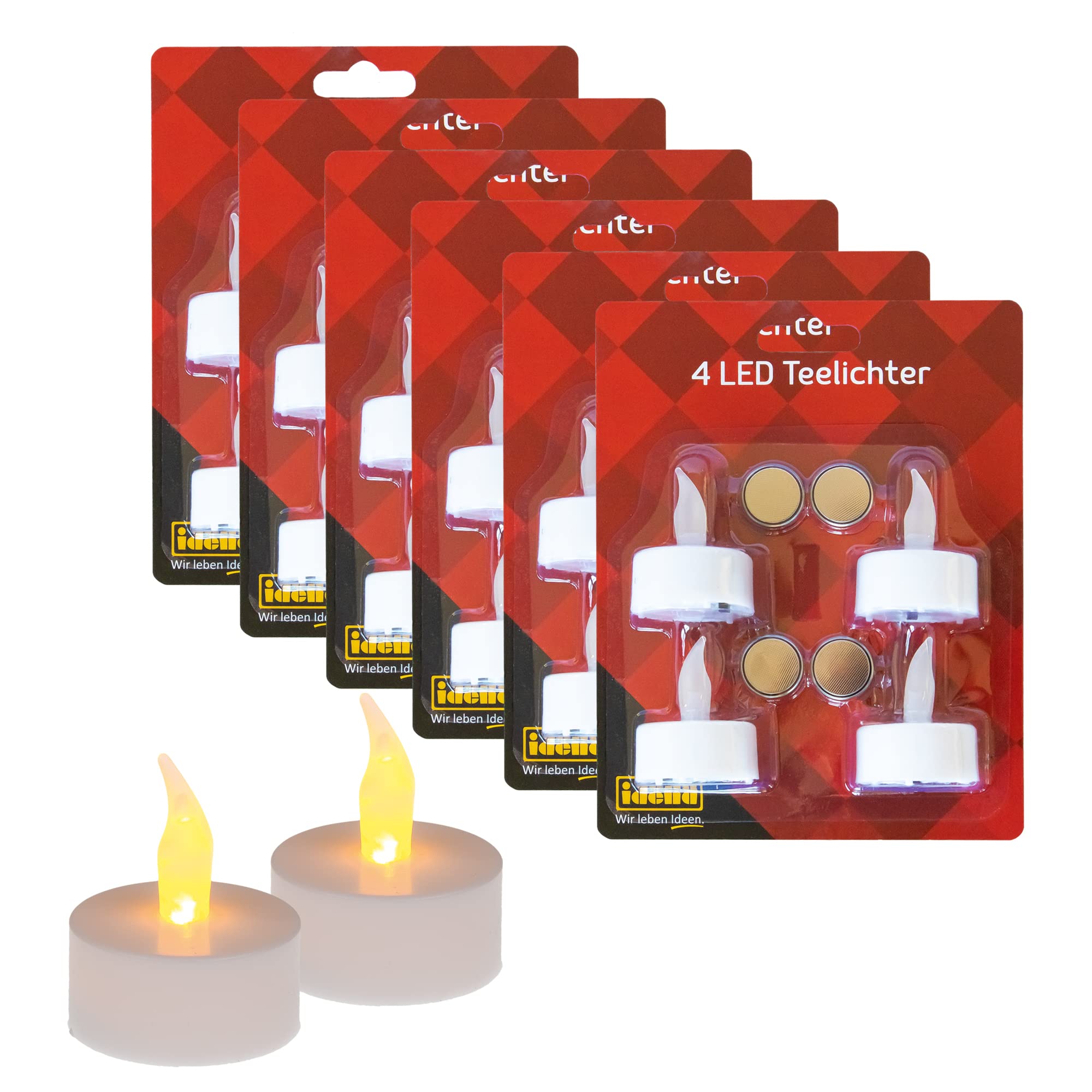 Idena 10124218 LED Tea Lights Set, 24 Pieces, Electric Candles with Flickering Light, Batteries Included, Decoration for Wedding, Party, Christmas, Easter, Mood Light