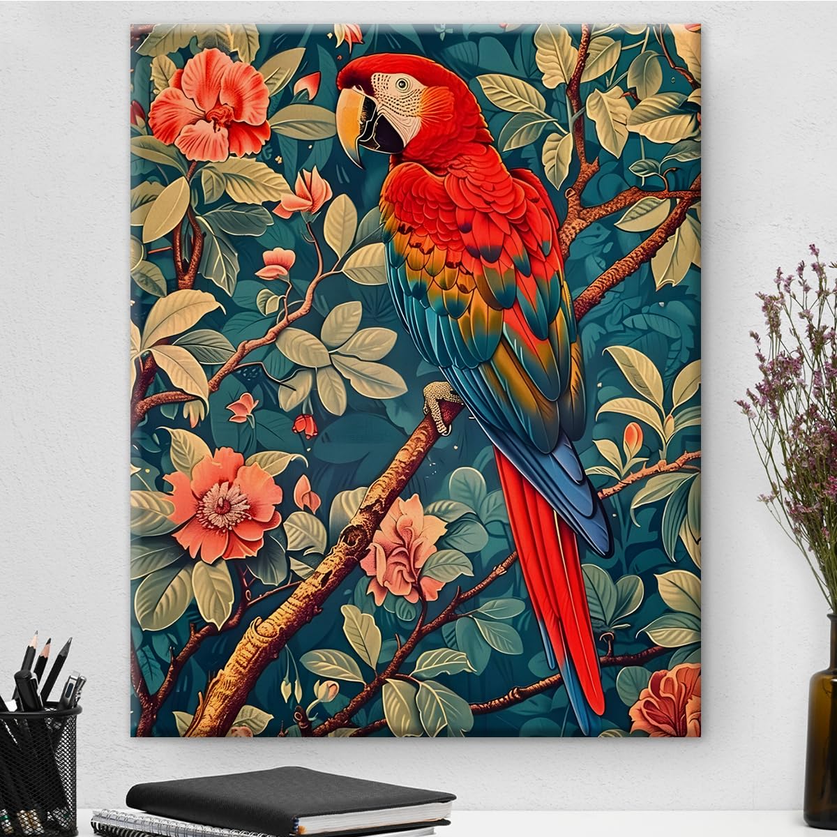 Photo 1 of Vintage Flowers Parrot Canvas Wall Art Parrot Bird Botanical Print Artwork Aesthetic Painting Picture for Home Farmhouse Bedroom Living Room Wall Decor 8x10 Inch