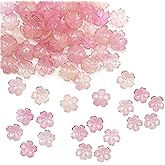 100PCS Cherry Blossom Acrylic Beads, Gold-Plated Flowers Beads for Jewelry Making, Pink Floral Spacer Bead for Keychains Earrings Bracelets Necklaces Lanyard DIY Handicrafts