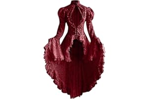 CETHRIO Women Gothic Corset Dress Halloween Party Steampunk Dresses Corset Jacket Victorian Pirate Renaissance Frock Coat