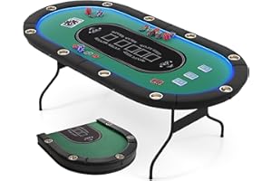 Goplus 84" Foldable Poker Table with LED Lights, 10 Players Card Board Game Table w/Casino Grade Felt, Steel Cup Holder, Padd