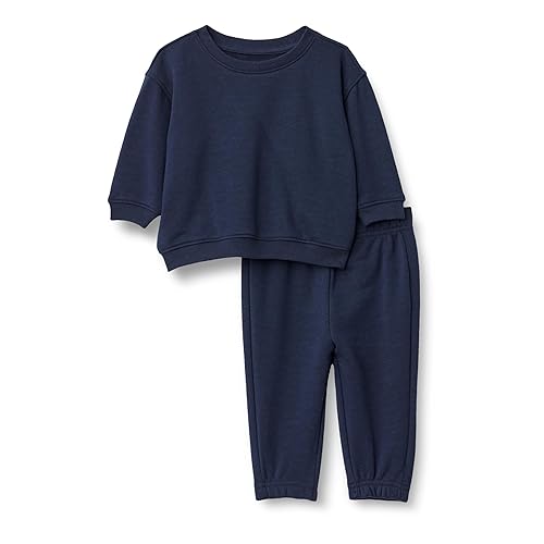 Amazon Essentials x Sofia Grainge Unisex Babies' Sweatshirt & Sweatpant Set, Navy, 3-6 Months