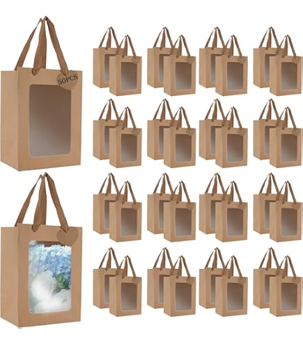 Sacs En Papier Kraft à Fenêtre Transparente, 10 Pièces, Pour Mariage, Anniversaire, Baptême, Fête à Domicile, Boîte D'emballage Cadeau De Bonbons, Sac De Cuisson à Emporter