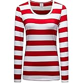 OThread & Co. Women's Long Sleeve Striped T-Shirt Scoop Neck Tee