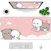 Pink Large Gaming Mouse Pad Kawaii Desk Pad XXL Cute Cat Mouse Mat 35x15.7x0.12 inch Desk Accessories (Pink Cat -2)