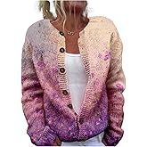 MARSVOVO Cardigan for Women Novelty Print Long Sleeve Open Front Button Down Knit Coat Fall Winter Knitted Outerwear