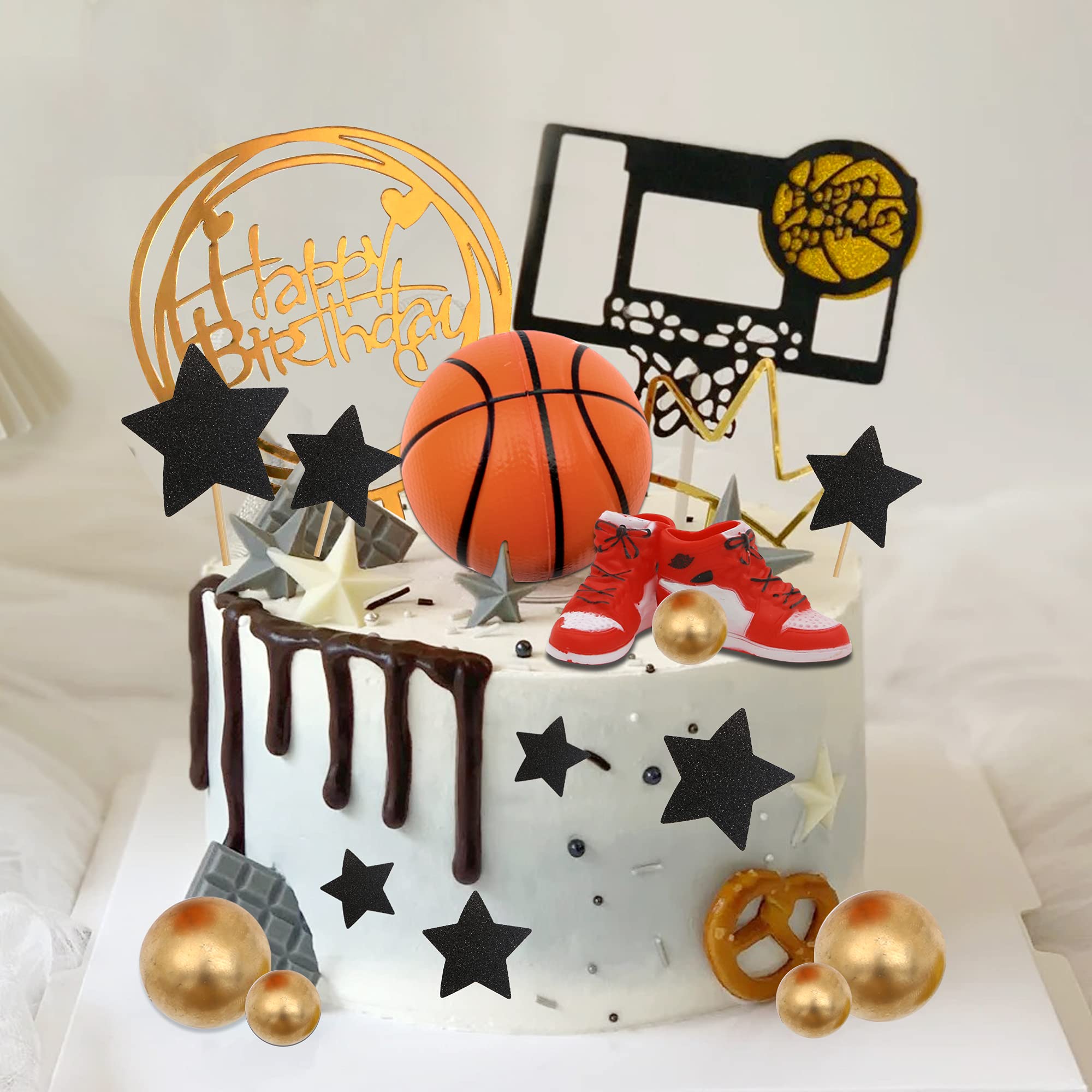 Photo 1 of 16 PCS Basketball Theme Cake Toppers, Cake Decoration for Boy birthday Party Decorations Supplies