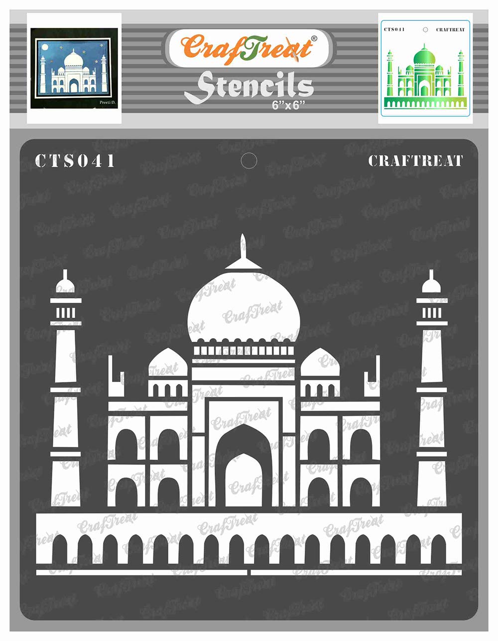CrafTreat Reusable Taj Mahal Indian Stencils for Painting on Wood, Wall, Tile, Canvas, Paper, Fabric and Floor - Taj Mahal Stencil - 6x6 Inches - DIY Art and Craft Stencils