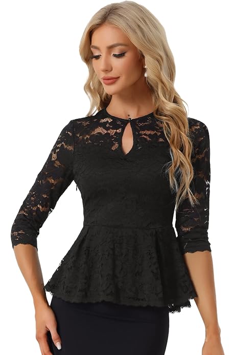 black mesh peplum top