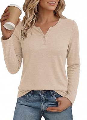 Tee Shirt Femme Manches Longues Col V Coupe Ample Décontractée