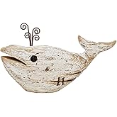 E-view Wood Whale Statue Wooden Nautical Decor for Home - Antique Fish Figures Decoration Animal Statues Beach Themed Wall Art (Whale Figurine)