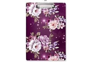 WAVEYU Letter Size Clipboard, Cute Decorative Clipboard with Low Profile Clip for Students Nurse Flower Clipboard Designed for Office School, Purple Flower (12.5"x9")