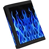 Coldinair Blue Flame Fire Print RFID Trifold Canvas Wallet for Kids Boys Girls Black Slim Novelty Credit Card Holder Wallets for Outdoor