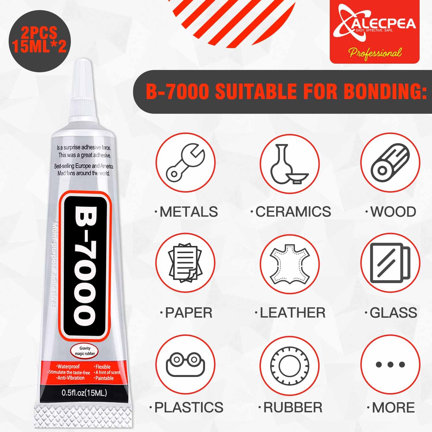 B-7000 Craft Glue for Jewelry Making - 15ml/0.5oz (2 Pack) - Multi-Function B-7000 Super Adhesive Glues Liquid Fusion Glue for Rhinestones Crafts, Clothes Shoes, Fabric, Jewelry Making, Cell Phones