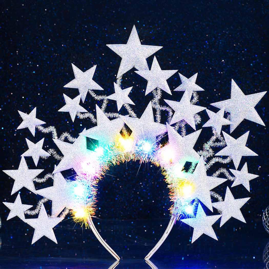 Zoestar Light Up Star Headband LED Stars Crown Headbands Carnival Rave Hair Accessories for Women (Silver)
