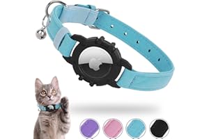 AirTag Cat Collar,FEEYAR Integrated Kitten Collar with Apple Airtag Holder[Blue],Soft GPS Cat Collar with Air Tag Holder and Bell,Air Tag Cat Collars for Girl Boy Cats,Puppies,Lightweight Cat Tracker