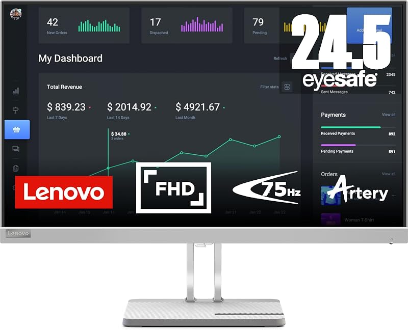 Lenovo L25e-40 24.5" Full HD Monitor 1920x1080 75Hz 4ms HDMI VGA Grey