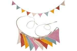 JIALITFUN Fabric Bunting Banner, 2 Pack Handmade Neutral String Banner Each 8.5 ft 10 Flags Nursery Wall Hanging Wedding Birthday Home Baby Shower Party Decoration Bunting (Pink Candy)