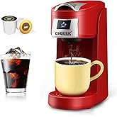 CHULUX Single Serve Coffee Maker, Red Single Cup Coffee Machine for K Cup & Ground Coffee, 5 to 12oz Brew Sizes in Mins for H