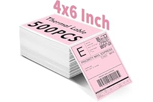 BAGVHANDBAGRO 500 Sheets 4x6 Thermal Labels, Folded Shipping Labels, Thermal Printer Labels, Thermal Labels with Strong Adhesive, Compatible with Postage Labels Printer, Perforated (Pink)