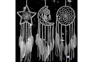 REMORLET 3PCS/LOT Star Moon Sun Shape Dream Catcher Home Decoration, and Baby Kids Room Accessory - Dream Catcher with Feather Decoration - Unique Home Craft Wall Pendant (White)
