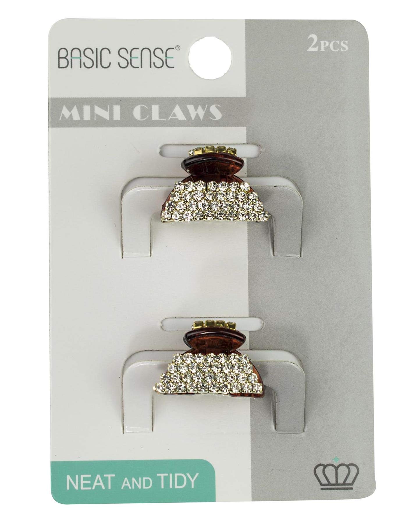2 Pieces Shiny Mini Diamante Crystal 1 inch -2.5cm Hair Claw Clips Clamp, Tortoise Brown