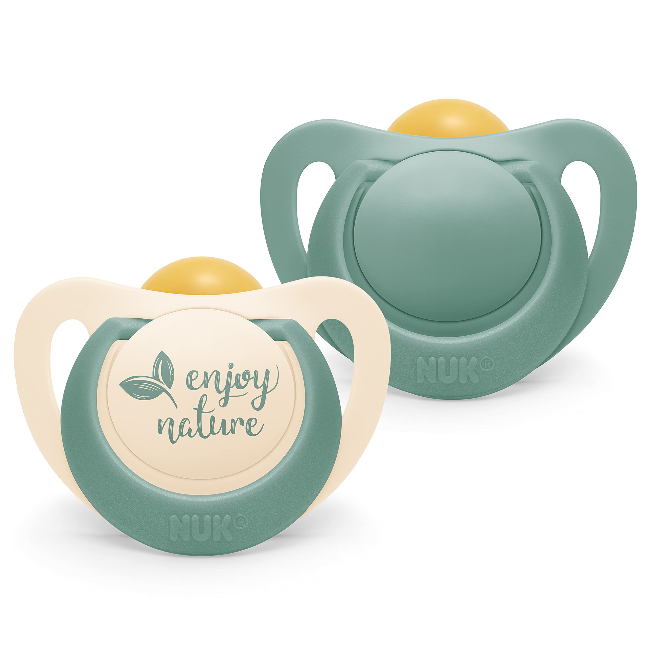 NUK for Nature Baby Dummy | 6-18 Months | Sustainable Rubber Soothers | Over 98% Natural Raw Materials | Eucalyptus Green | 2 Count