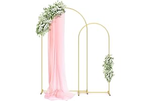 Pureegg Metal Arch Backdrop Stand Set - Set of 2 (7.2ft/6.0ft), Gold Wedding Stand with Stable Base, Elegant Backdrop Cover for Party, Birthday, Baby Shower, Graduation, Easy to Assemble