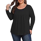 ZHUHOUSE Womens Plus Size Tunic Tops Long Sleeve Dressy Casual Cute Loose Pleated T Shirts Blouses