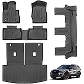 SHARGGE Car Floor Mats for 2020-2025 2026 Ford Explorer 7 Seats Bench Seat All Weather TPE Full Set Anti-Slip Cargo Liner 1st & 2nd Row Custom Fit Trunk Mat with Backrest Mat for Ford Accessories