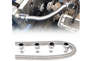 iRKY 48" Flexible Radiator Hose Stainless Steel Universal Water Hoses Adapter Coolant Radiator Hose Kit With 4Pcs Chrome Caps (8 Clamps, Silver)