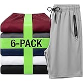 XWC 6 Pack Men's Athletic Shorts with Zipper Pockets, Quick Dry Basketball Running Gym Workout Shorts for Men, Knee Length