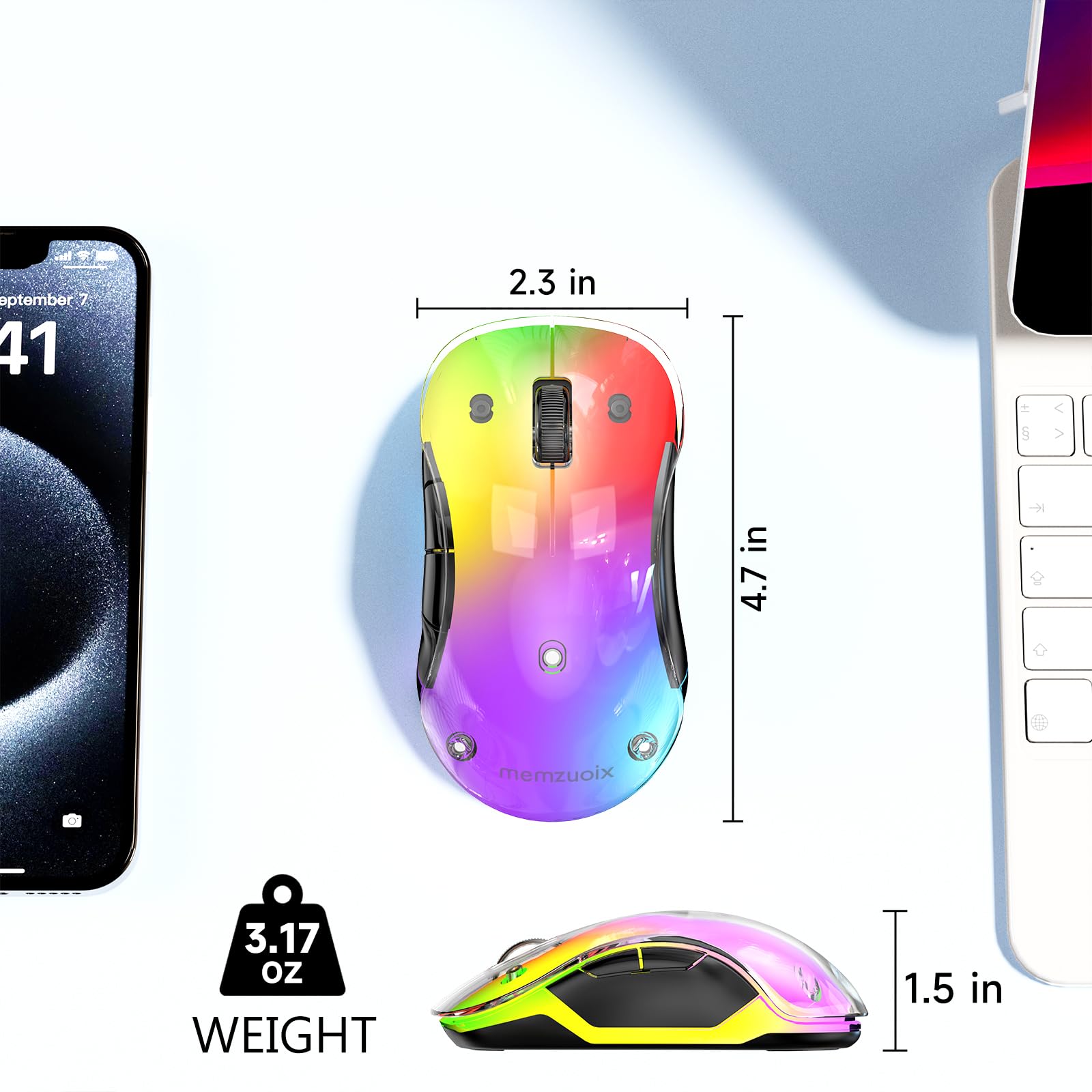 memzuoix 2.4G LED Wireless Mouse, Rechargeable Ergonomic Mouse with Detachable Cover, 1200 DPI Portable Optical Computer Mouse with USB Receiver for Laptop, PC, Desktop and MacBook, 5 Buttons