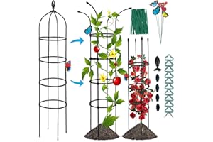 WellSign Garden Obelisk Trellis for Climbing Plants Outdoor, 6ft Tall Rustproof Coated Metal Plant Support with Garden Twist Tie (1 PK)