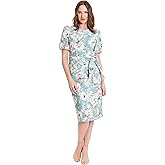London Times Womens Elegant Short Sleeve Wrap Look Dress with Puff Sleeves | Cocktail Dresses for Women