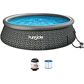Funsicle Quickset Designer Inflatable 12' x 36 Above Ground Swimming Pool | Round, With FiltraBoost 800 GPH Filter Pump, Type D Filter Cartridge &amp; Repair Patch, Dark Herringbone Print