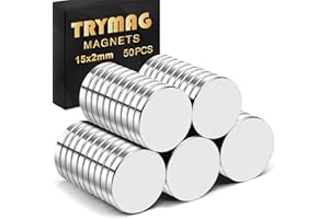 TRYMAG 50Pcs Magnets, 15 x 2mm Small Round Rare Earth Disc for Crafts, Whiteboard, Scientific Models, Dry Erase Board, Office