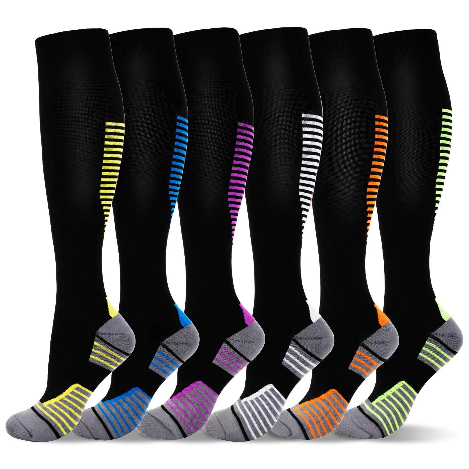 LEOSTEP 6 Pairs Compression Socks for Men & Women, Everyday Support for Travel, Work & Active Lifestyle, Comfortable Breathable Stockings Hiking Travel & Flight Socks — image 1